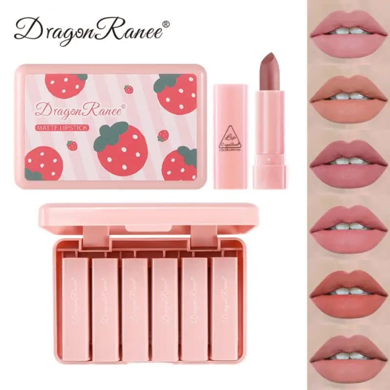 Dragon Ranee - 6 Color Strawberry Long Lasting Exquisite Pink Matte Lipsticks Set