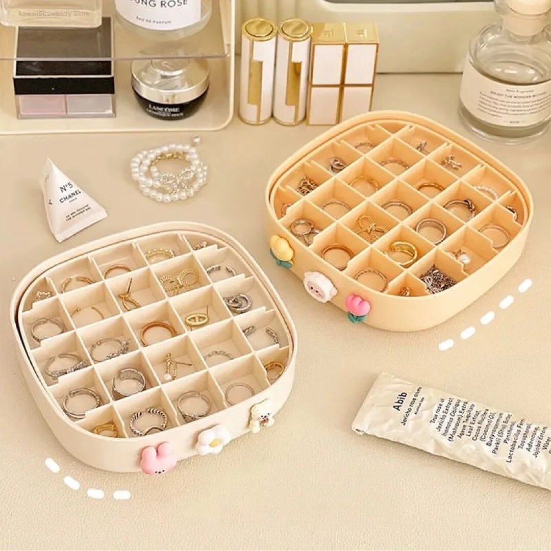 Jewelry Organizer Boxes Cute Double Layer Grid Jewelry Box Plastic Portable Earrings Ring Necklace box