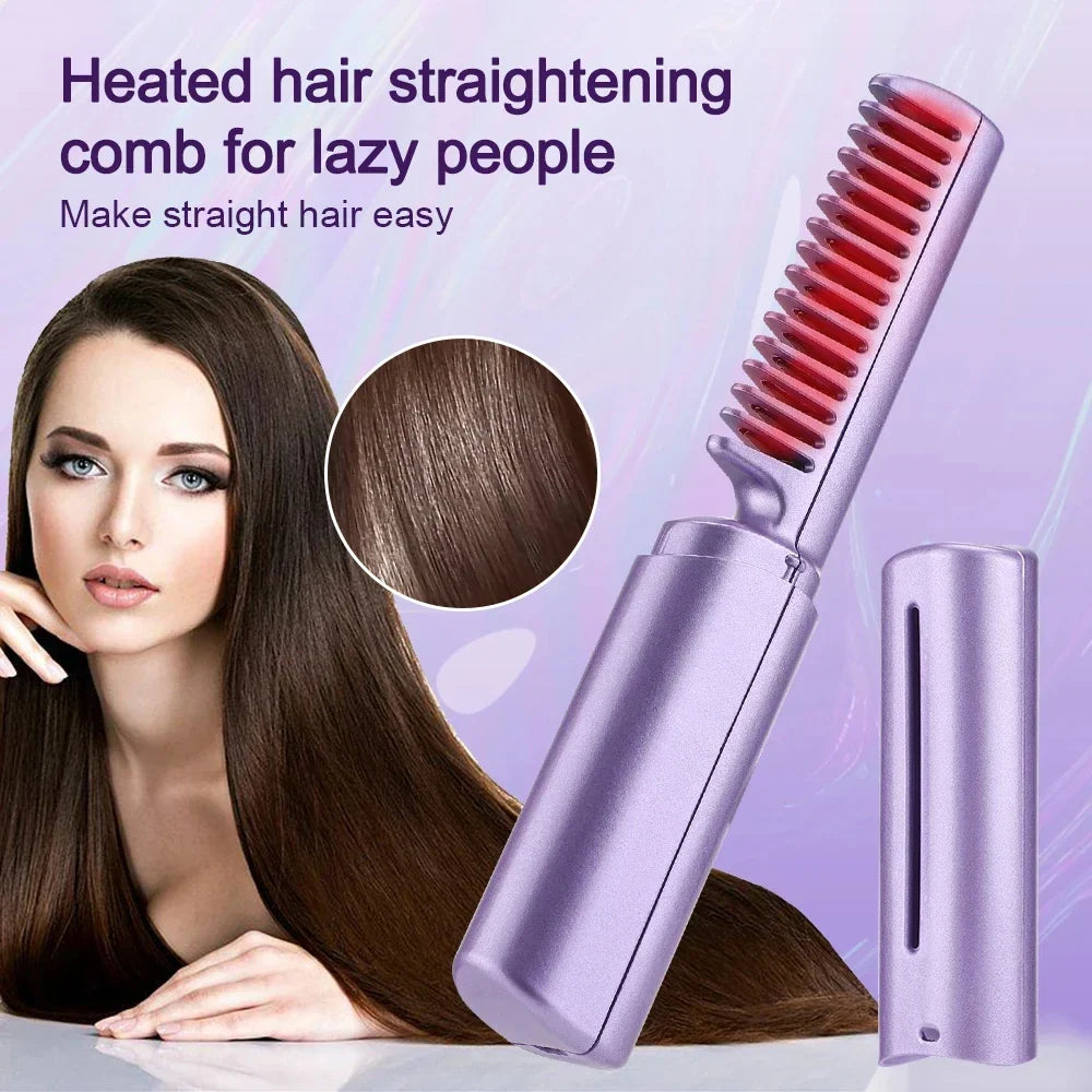 Portable Mini Electric Hair Straightener Comb Charging Temperature Adjustable Comb