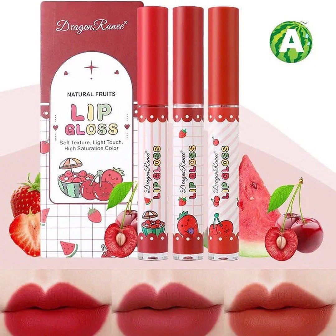 Dragon Ranee - 3pcs Fruit Lip Gloss Set Waterproof & Long-lasting