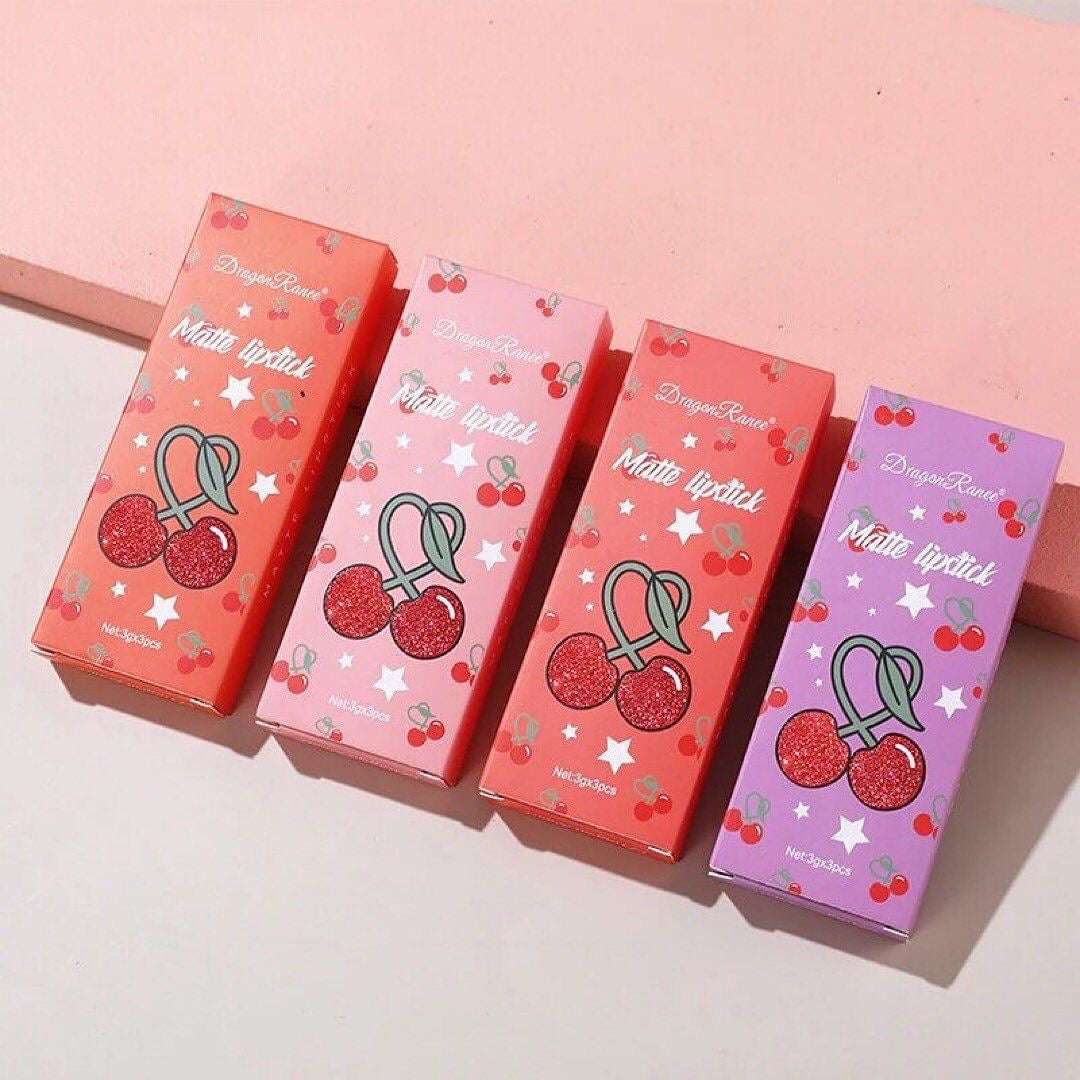 Dragon Ranee - 3pcs Cherry Matte Lip Gloss Set