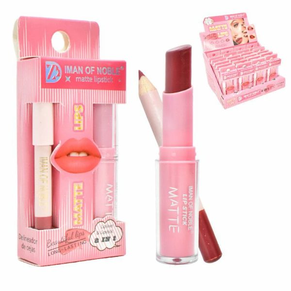 "2 In 1 Lipstick and Lip Liner Set – Iman of Noble Dye & Pencil with Lip Gloss"