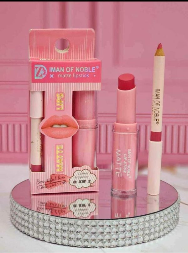 "2 In 1 Lipstick and Lip Liner Set – Iman of Noble Dye & Pencil with Lip Gloss"