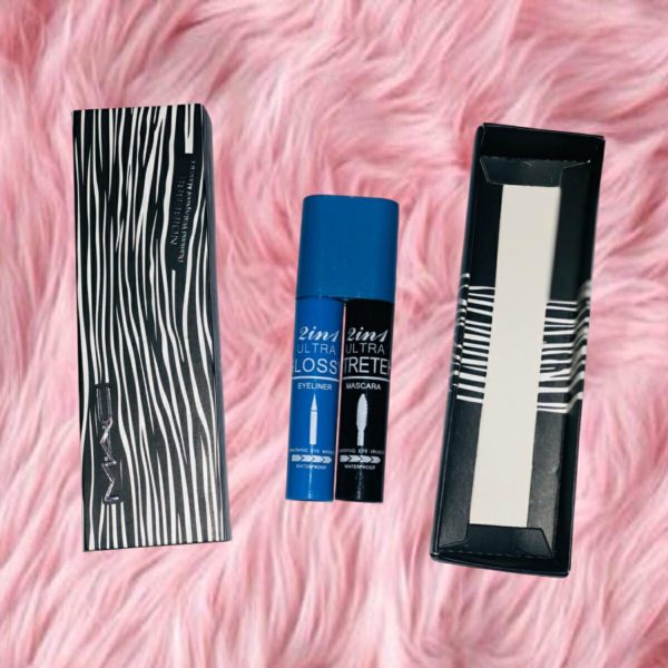 "2 in 1 Mascara & Eyeliner – Waterproof, Deep Black, Volumizing"