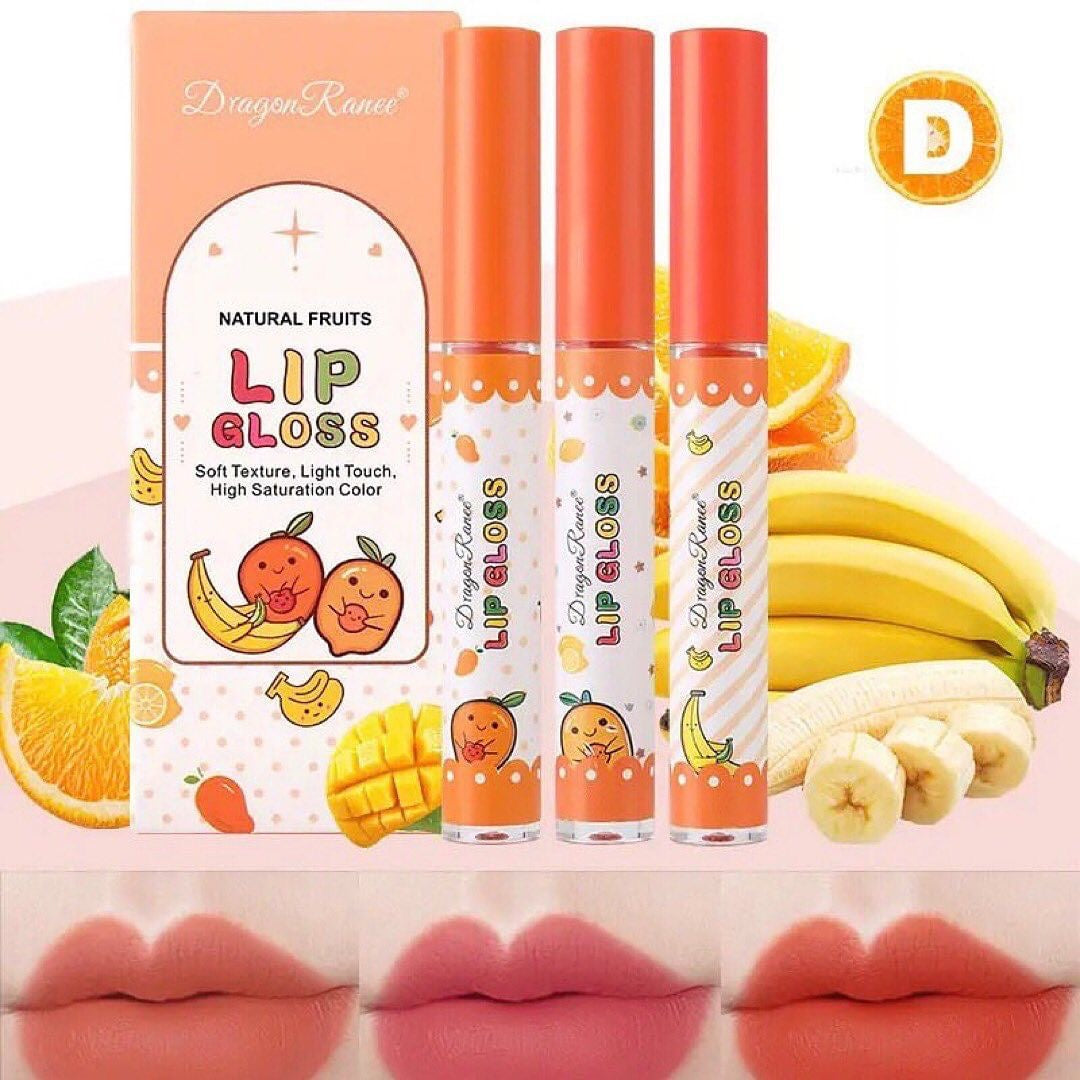 Dragon Ranee - 3pcs Fruit Lip Gloss Set Waterproof & Long-lasting