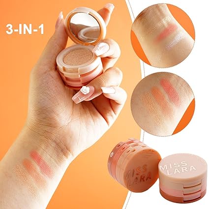 3 in 1 Matte Highlighter Blush & Contour Palette  Pearly Blusher Shimmer Eyeshadow & Face Powder Makeup