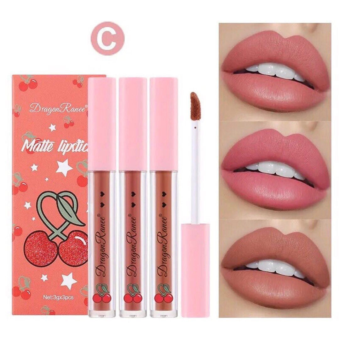 Dragon Ranee - 3pcs Cherry Matte Lip Gloss Set