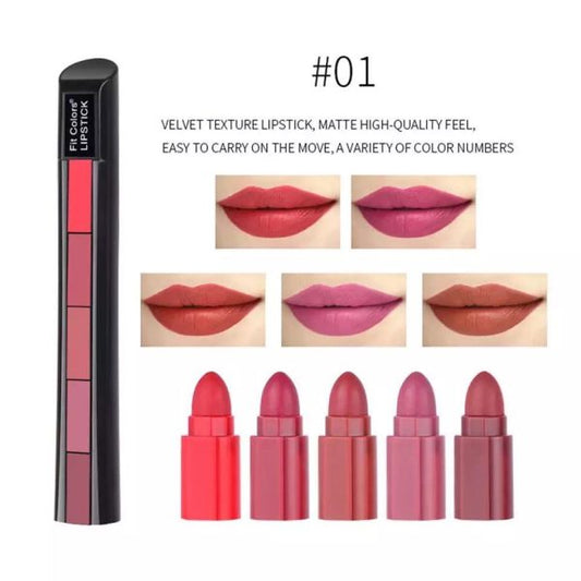 "5 in 1 Huda Beauty Lipstick Set – Velvet Matte, Random Shades"