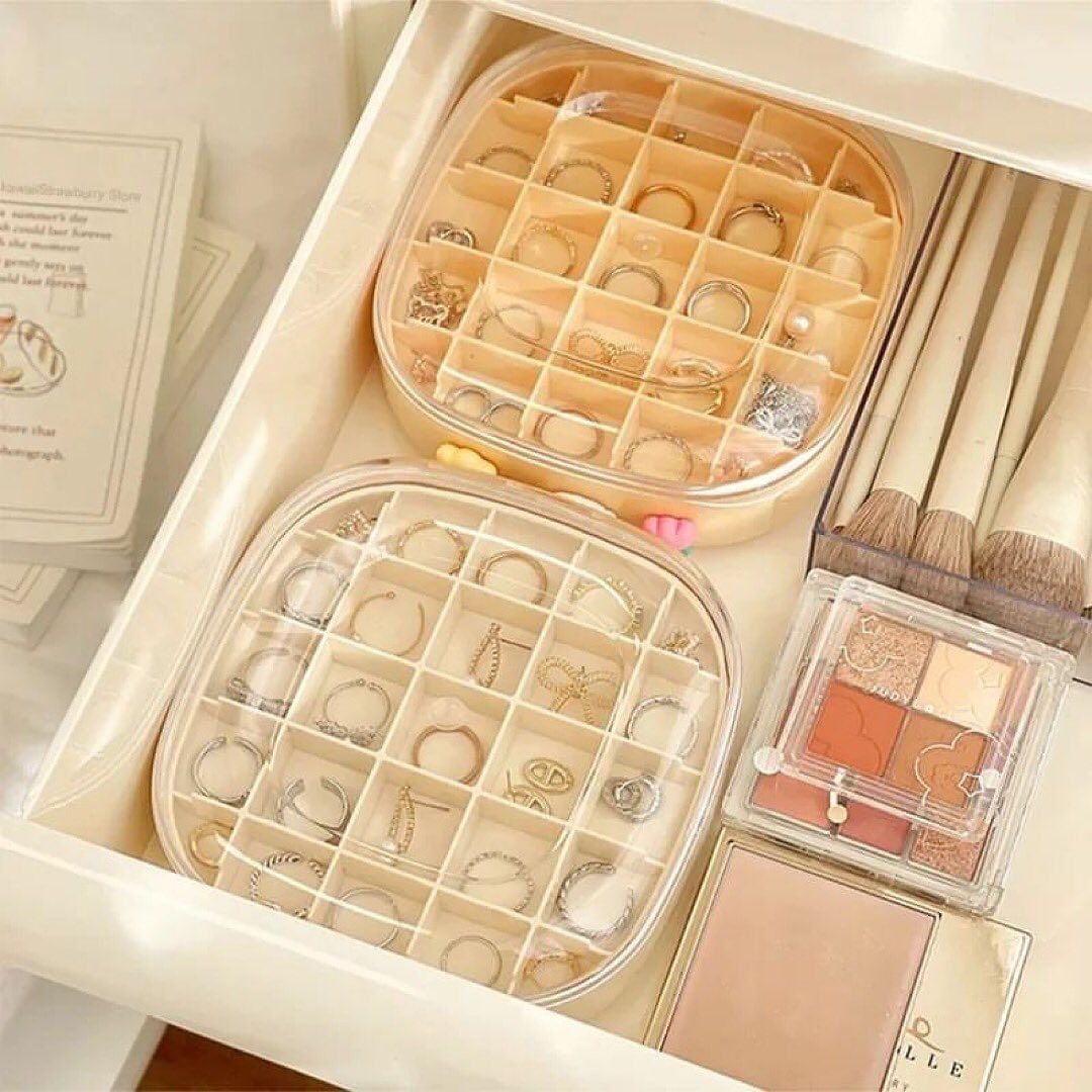 Jewelry Organizer Boxes Cute Double Layer Grid Jewelry Box Plastic Portable Earrings Ring Necklace box