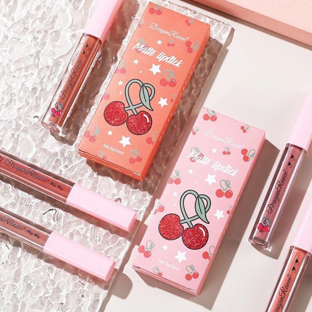 Dragon Ranee - 3pcs Cherry Matte Lip Gloss Set