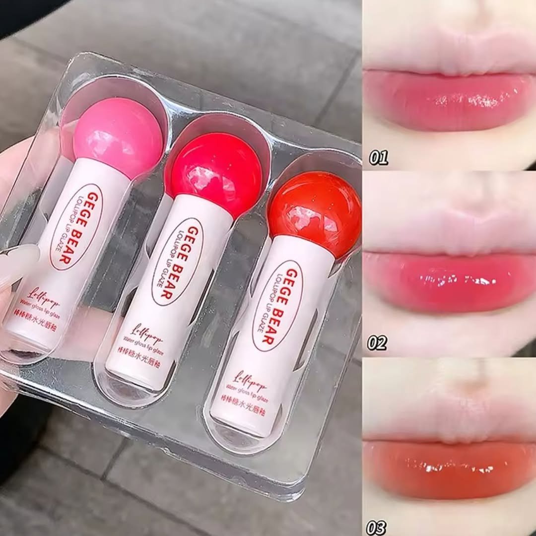 Gege Bear - 3pcs Mirror Crystal Lip Plumping Hydrating Gloss