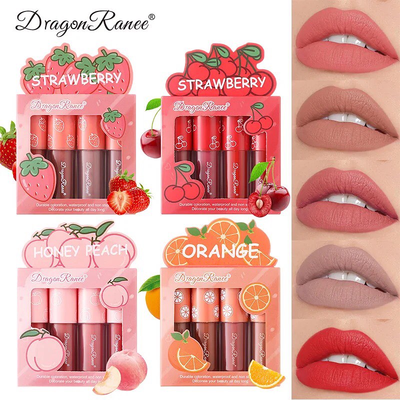 4pcs Dragon Range Velvet Matte Lip Gloss Waterproof & Long-lasting Lip Gloss