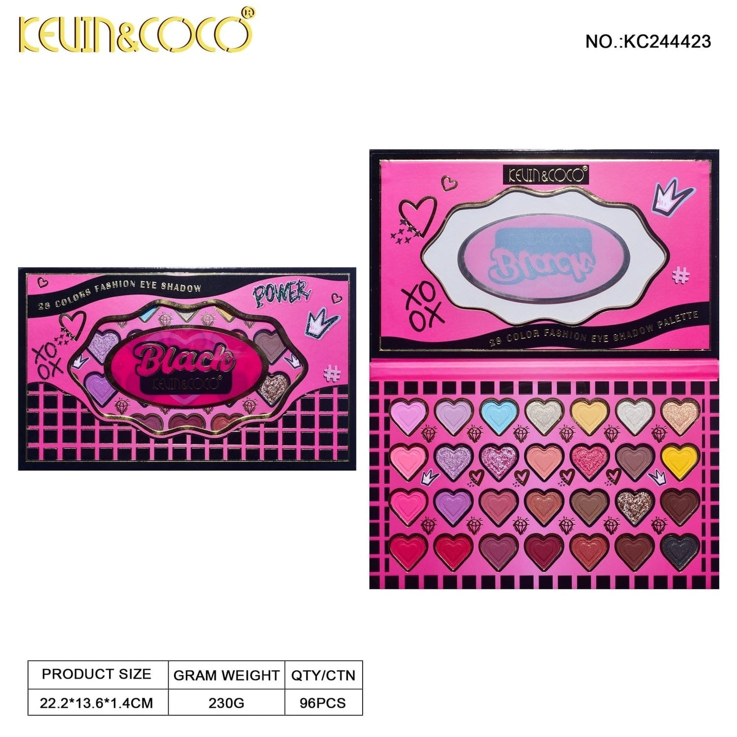 Kevin & Coco - 28 Color Heart Romantic Matte & Shimmer Eyeshadow Palette