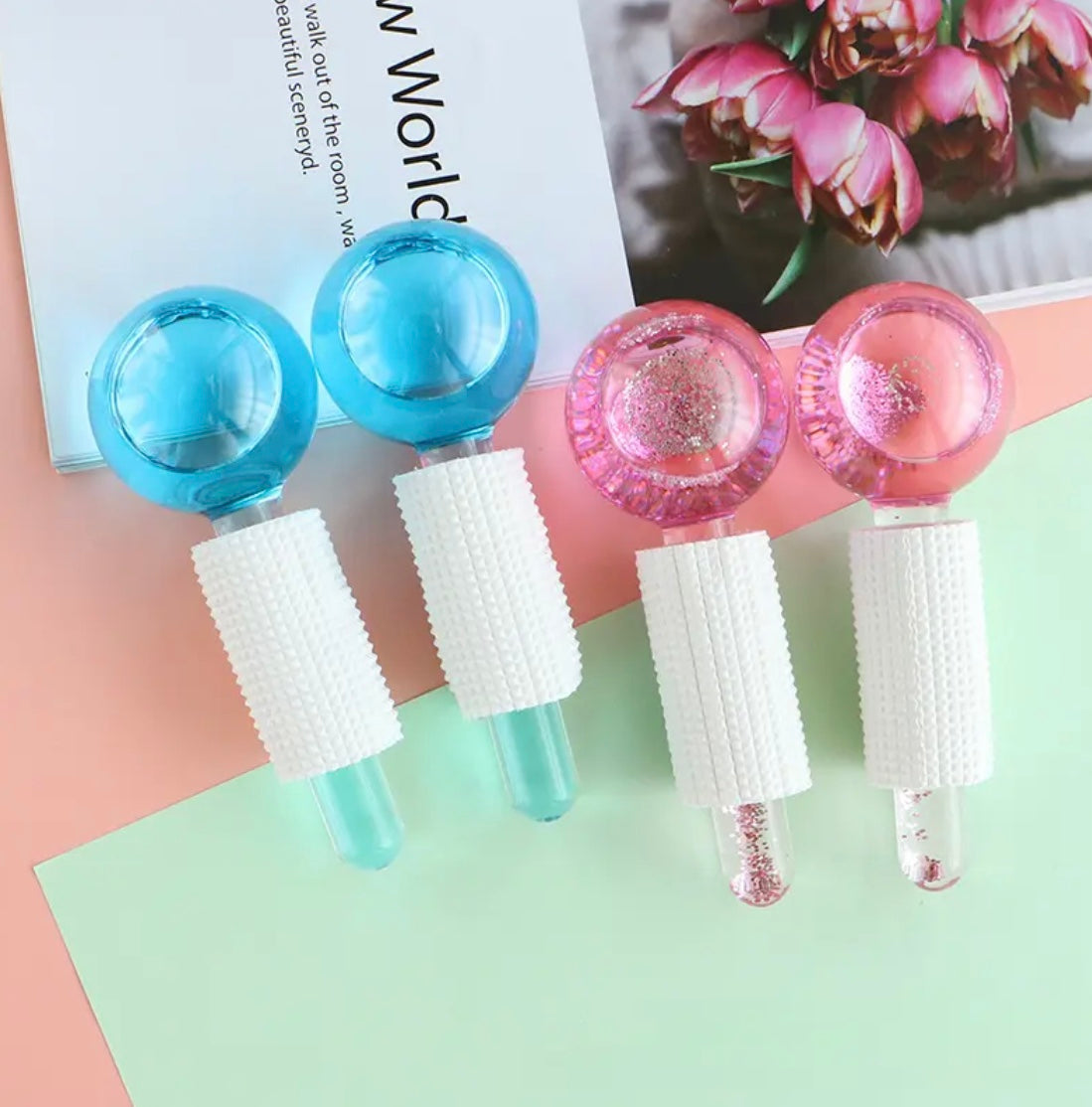 2pcs Beauty Crystal Ball Ice Globes Facial Massager