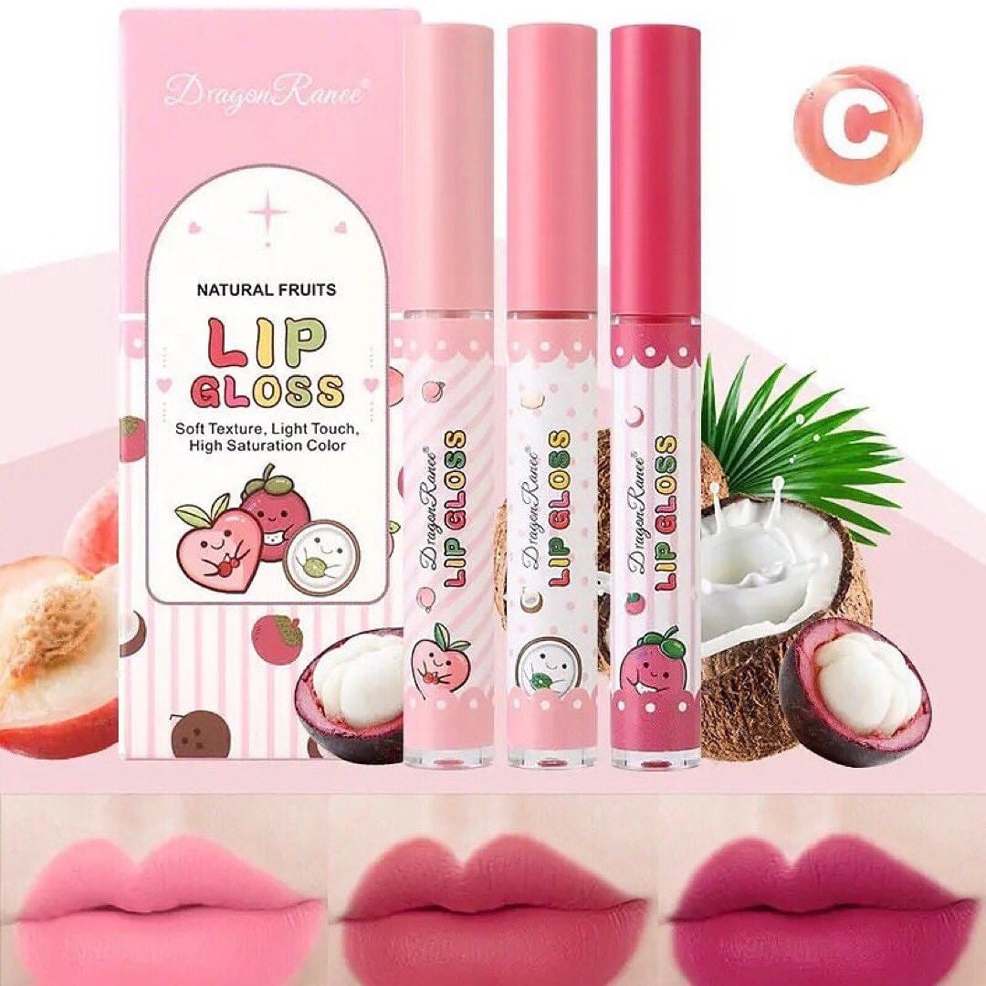 Dragon Ranee - 3pcs Fruit Lip Gloss Set Waterproof & Long-lasting