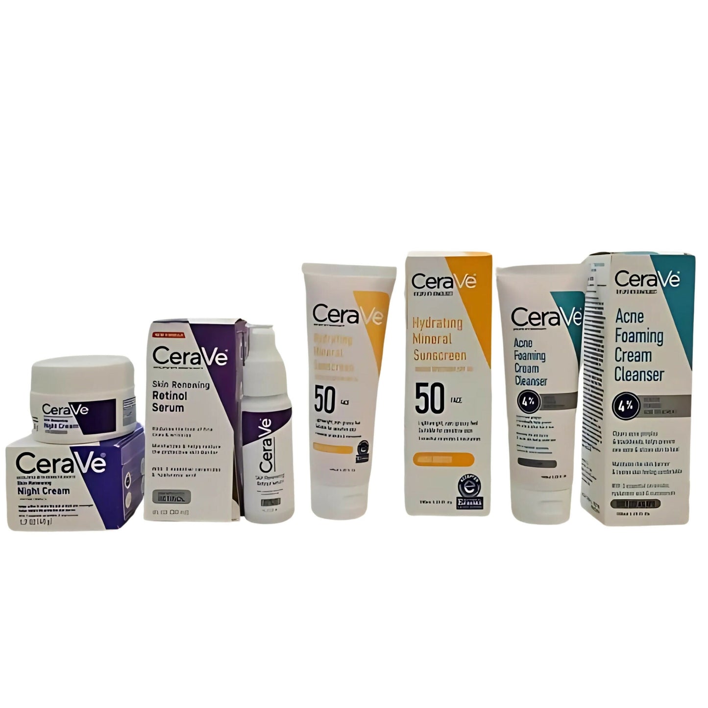 Cerave 4 In 1 Skincare Kit Night Cream, Sunblock, Cleanser & Serum, for Radiant Skin