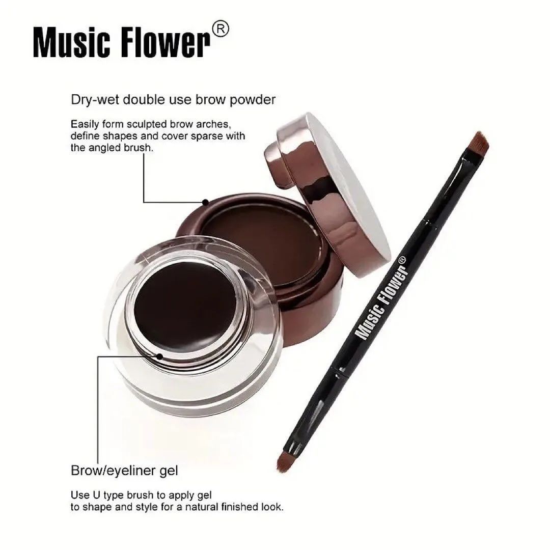 4 in 1 Brown & Black Gel Eyeliner With Brush Makeup Eyebrow Kit Powder Waterproof Kit