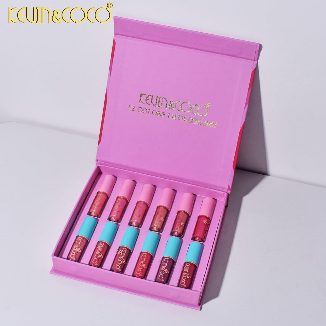 Kevin & Coco - 12 Color Start Now Highly Pigmented Lip Gloss Set Waterproof & Long-lasting