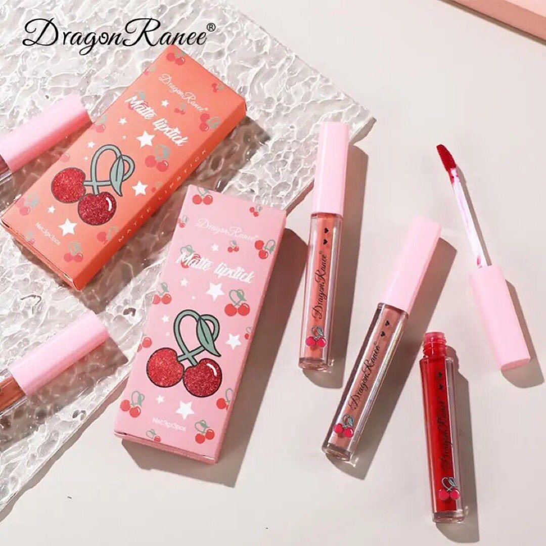 Dragon Ranee - 3pcs Cherry Matte Lip Gloss Set