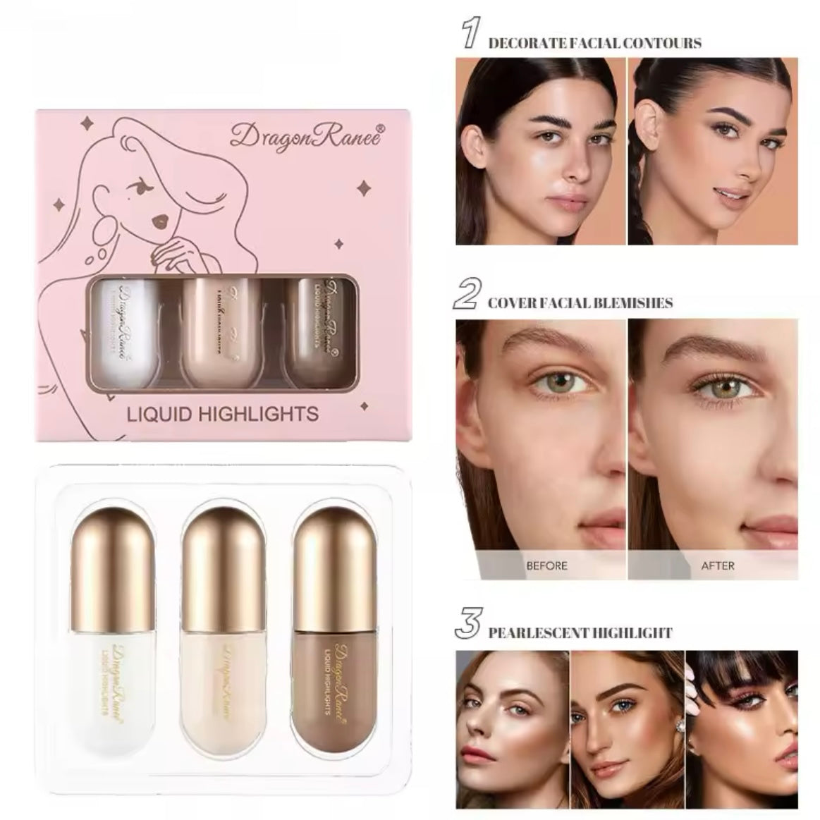 Dragon Ranee - 3pcs Liquid Highlight Contouring & Conceal Set