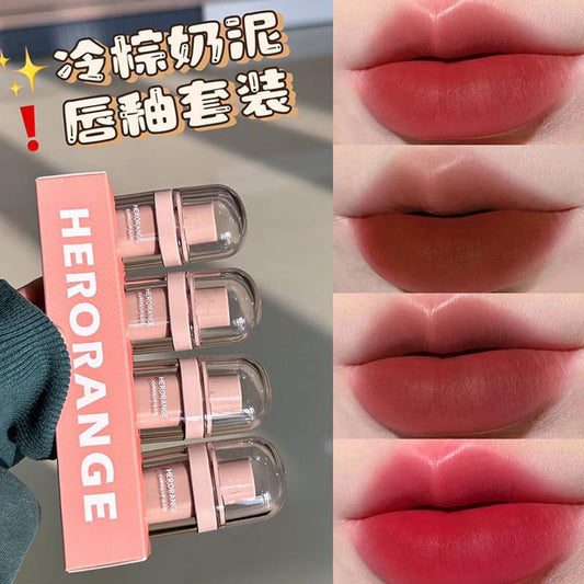 HERORANGE - 4pcs Cold Brown Milk Mud Lip Gloss