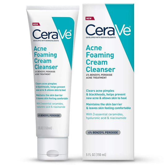 "CeraVe Acne Foaming Cream Cleanser – 4% Benzoyl Peroxide, 150ml"