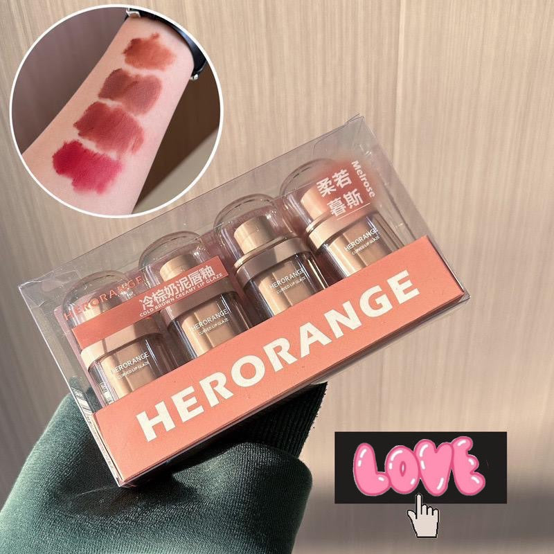 HERORANGE - 4pcs Cold Brown Milk Mud Lip Gloss