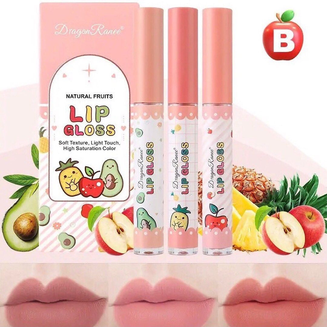 Dragon Ranee - 3pcs Fruit Lip Gloss Set Waterproof & Long-lasting