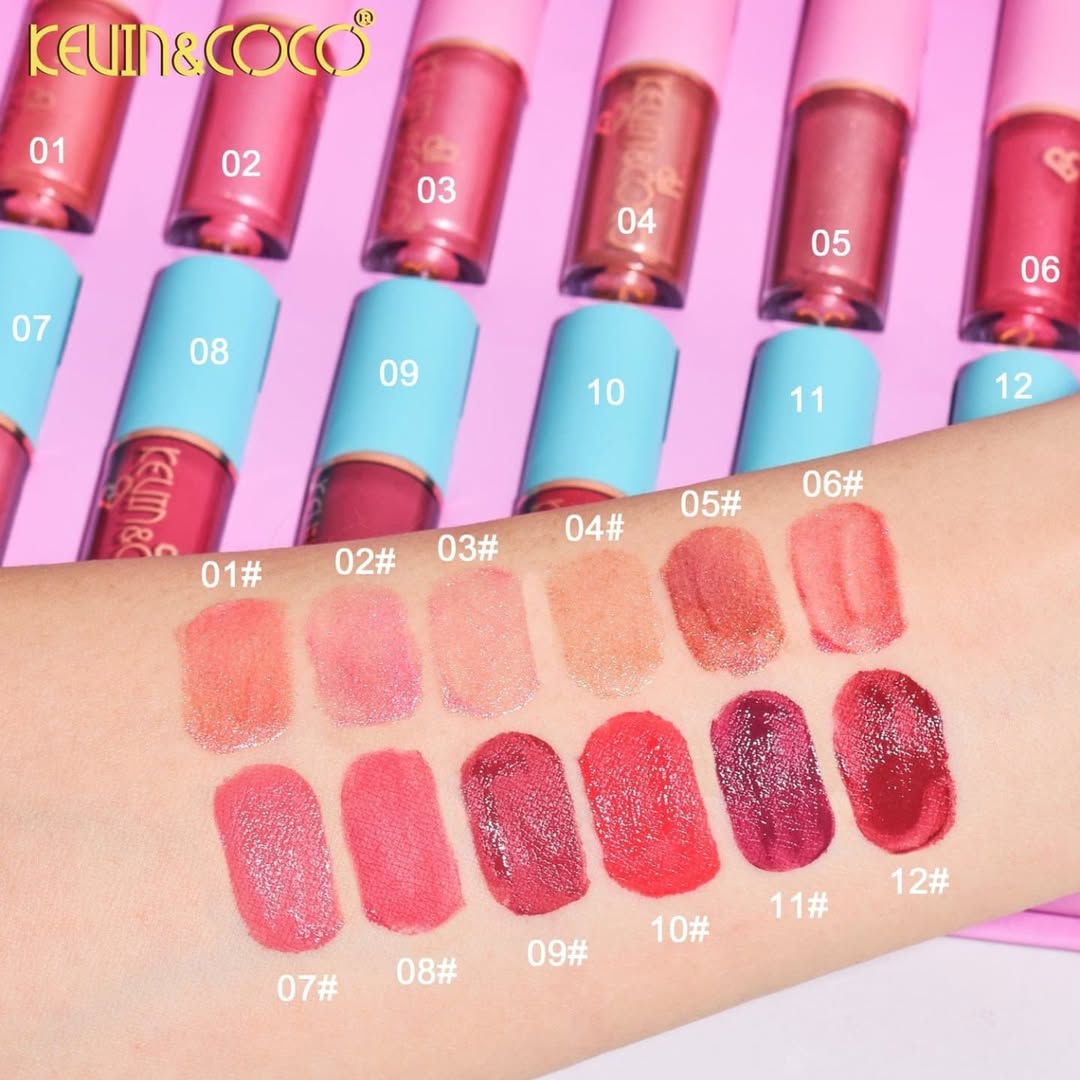 Kevin & Coco - 12 Color Start Now Highly Pigmented Lip Gloss Set Waterproof & Long-lasting