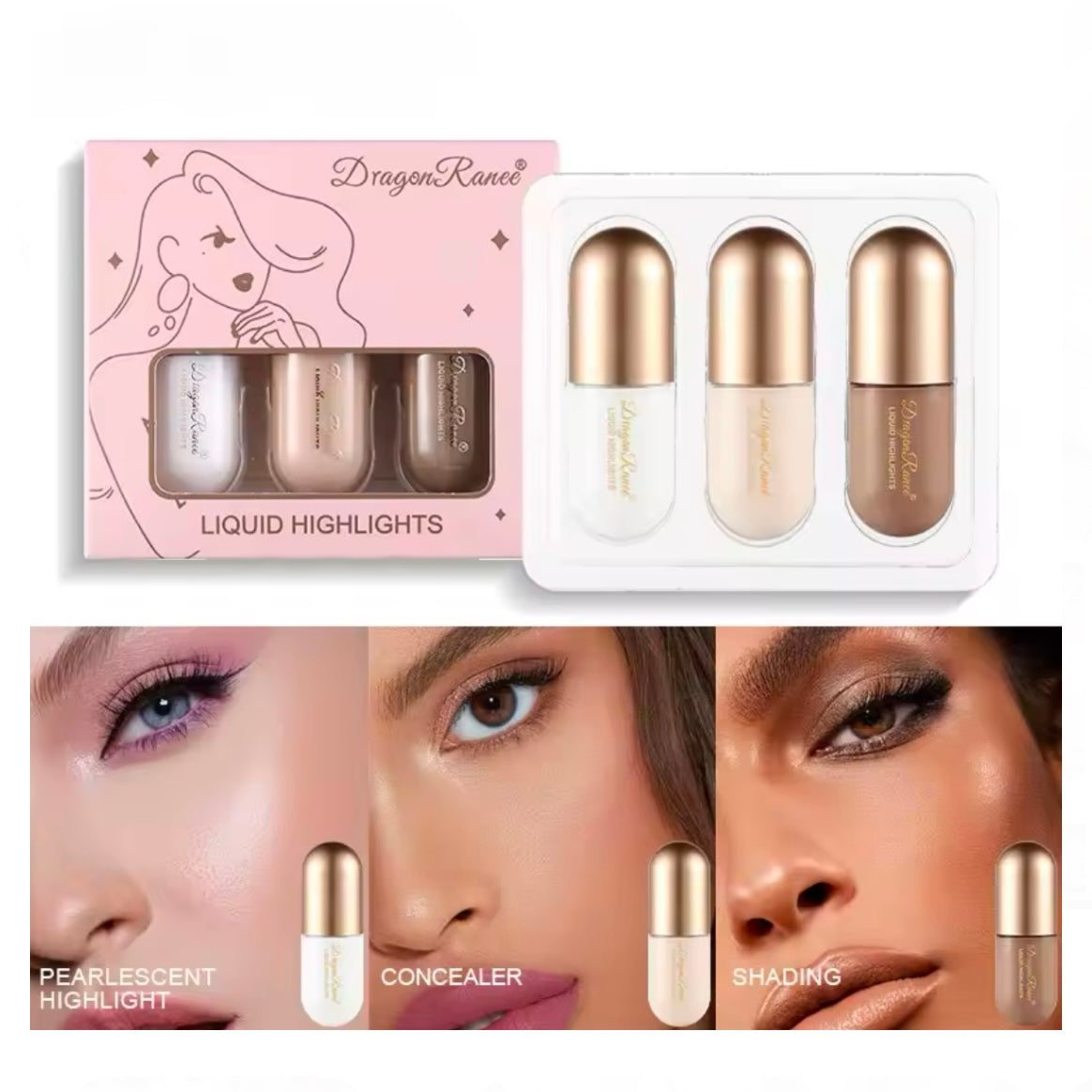 Dragon Ranee - 3pcs Liquid Highlight Contouring & Conceal Set