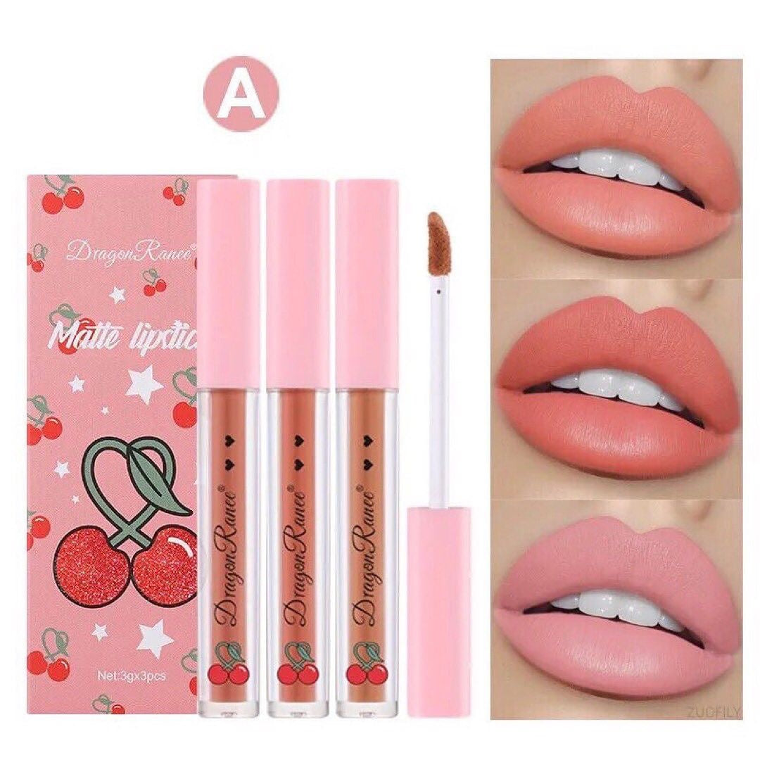 Dragon Ranee - 3pcs Cherry Matte Lip Gloss Set