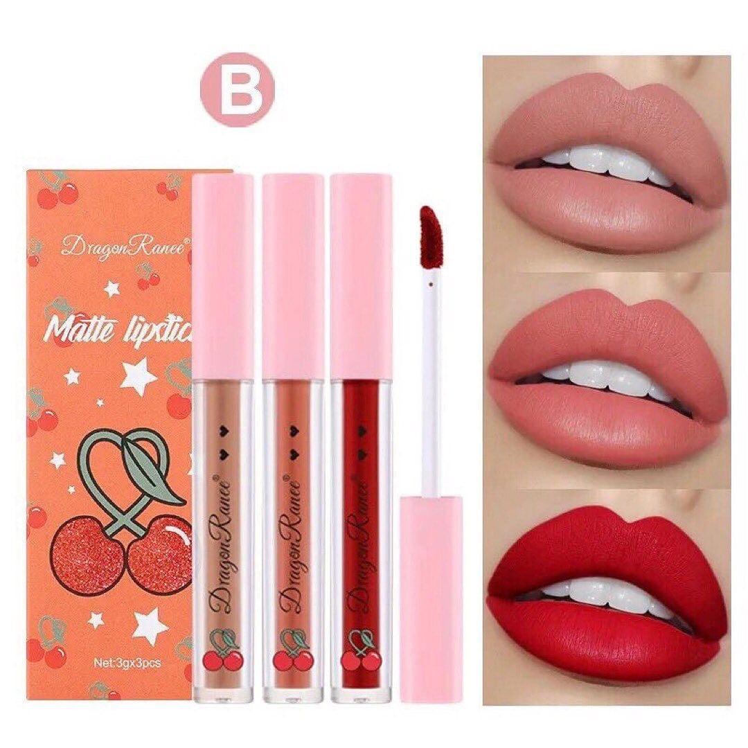 Dragon Ranee - 3pcs Cherry Matte Lip Gloss Set