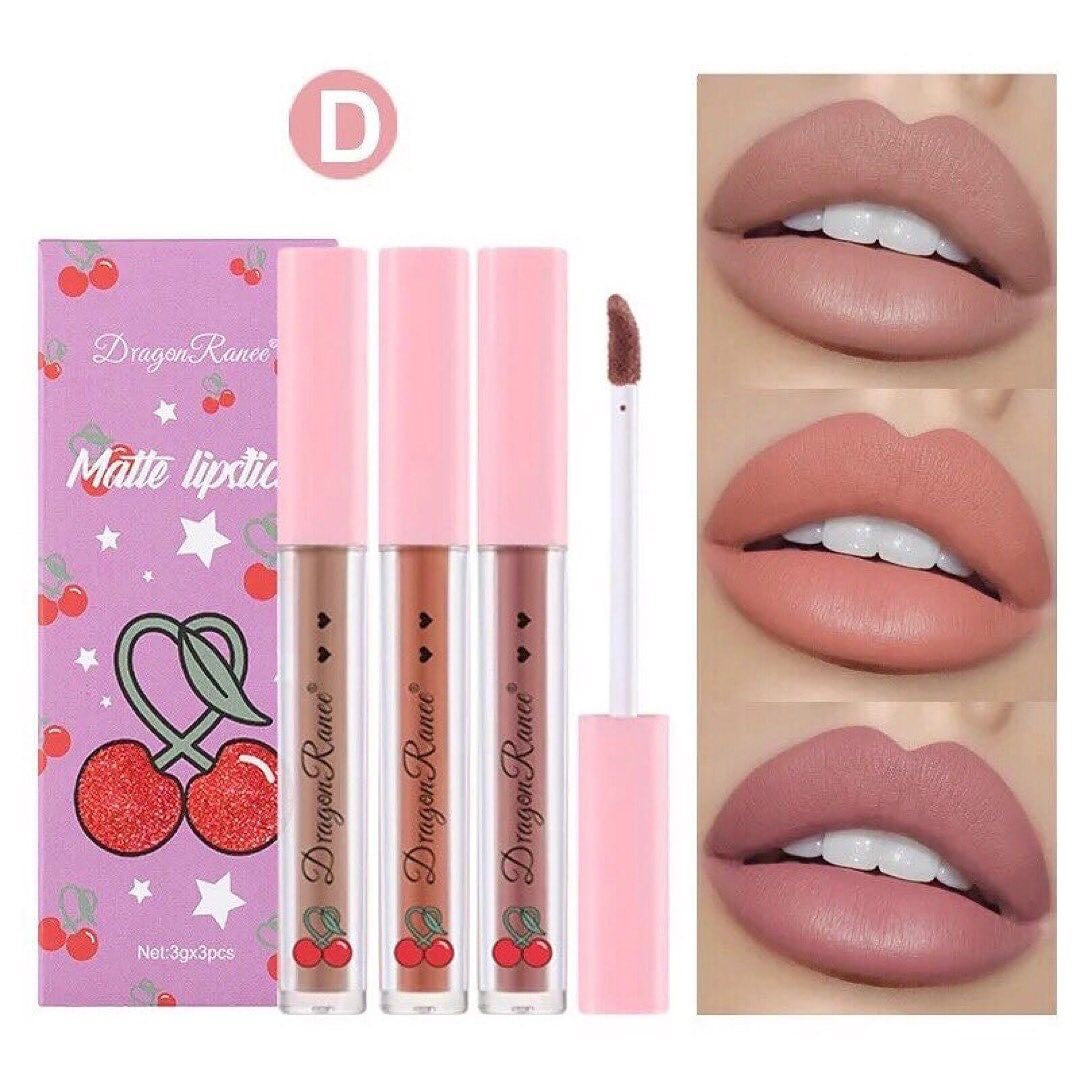 Dragon Ranee - 3pcs Cherry Matte Lip Gloss Set