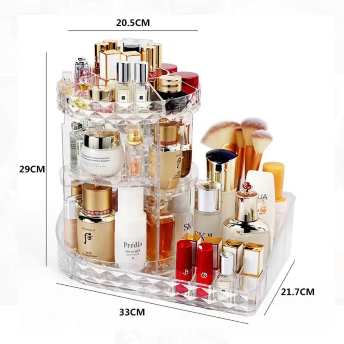 360 Degree Acrylic Rotating Makeup Organizer with Tray & Lipstick Holder