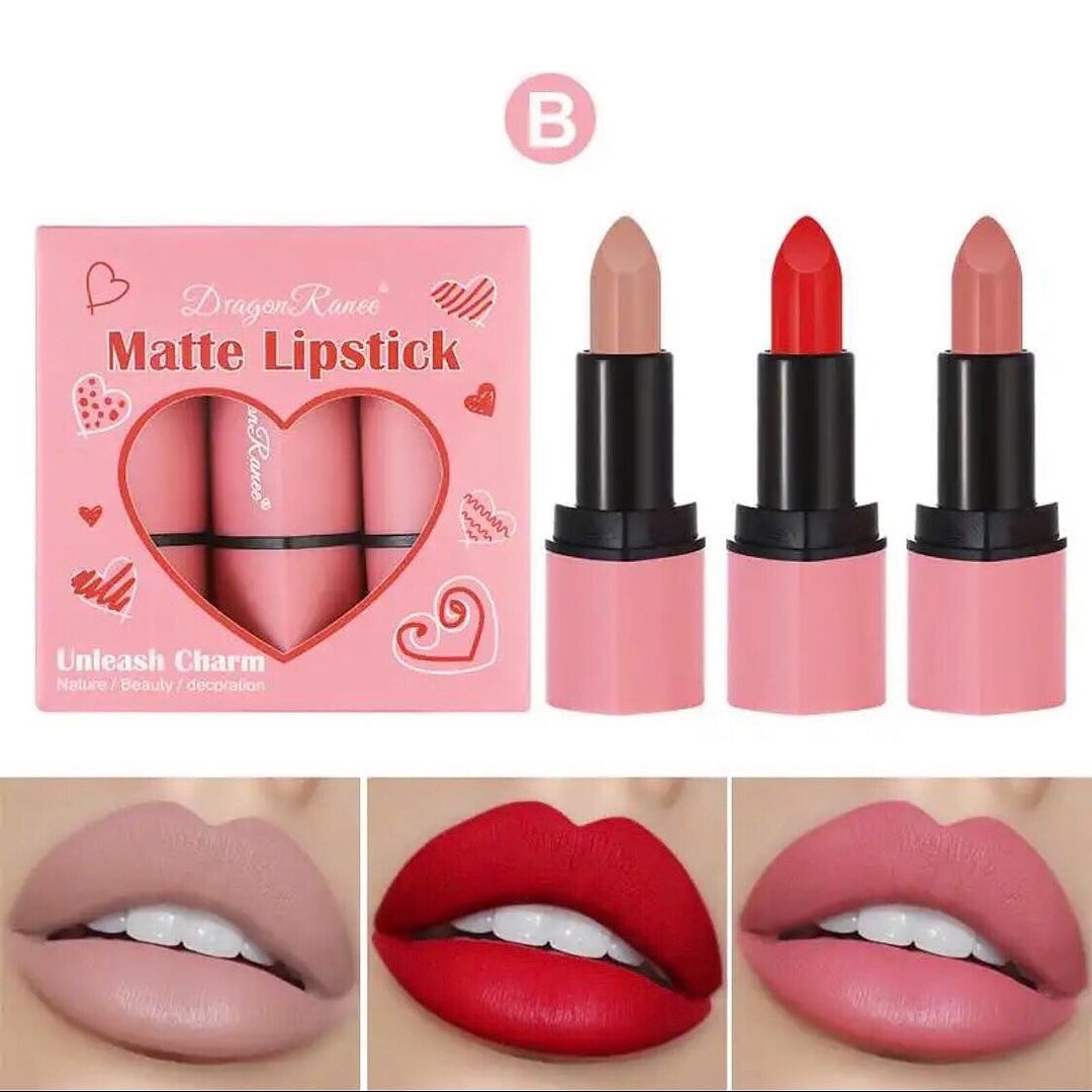 3pcs Velvet Heart Shape Matte Lipstick Non-stick Cup Lasting Waterproof Cute Lipsticks