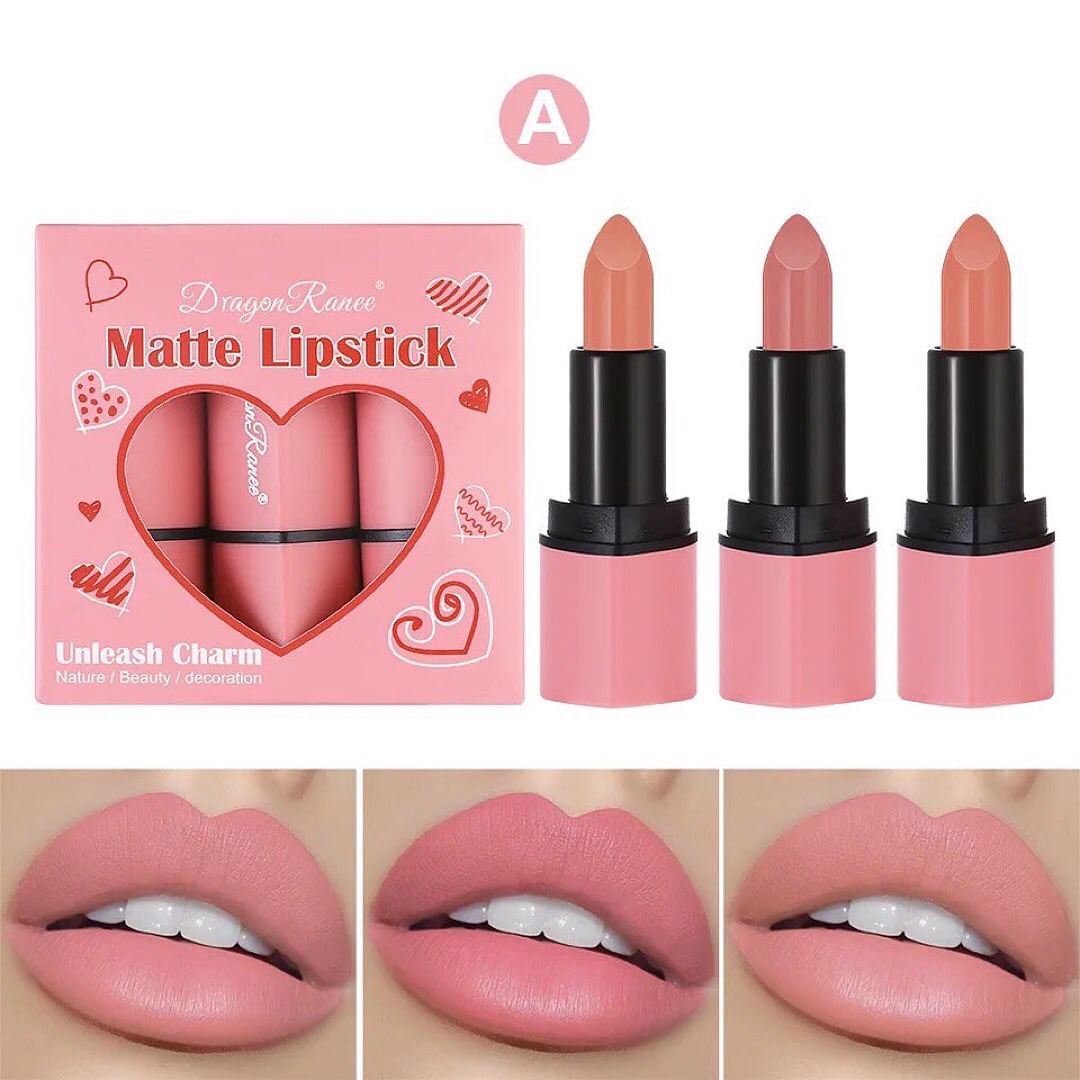 3pcs Velvet Heart Shape Matte Lipstick Non-stick Cup Lasting Waterproof Cute Lipsticks