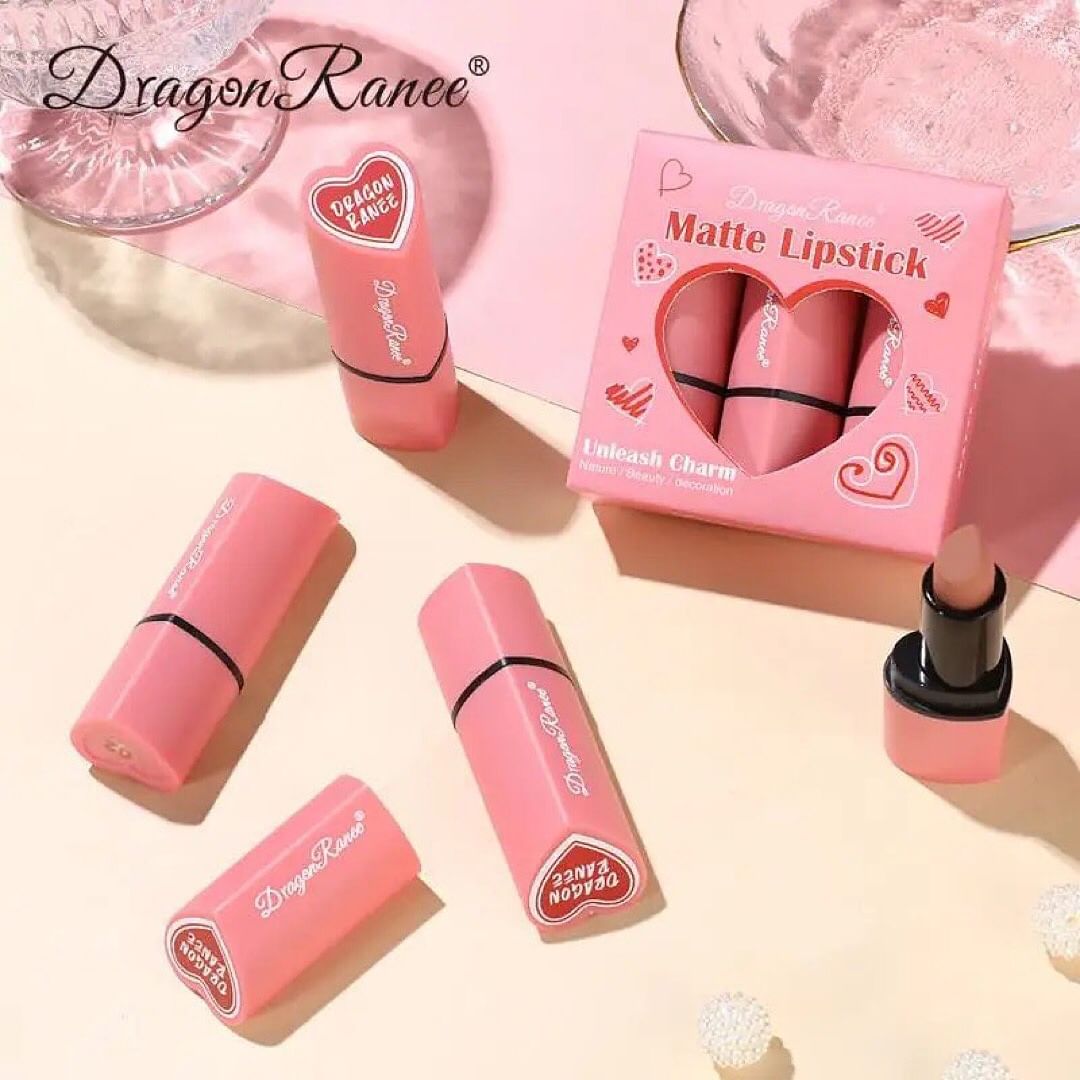 3pcs Velvet Heart Shape Matte Lipstick Non-stick Cup Lasting Waterproof Cute Lipsticks