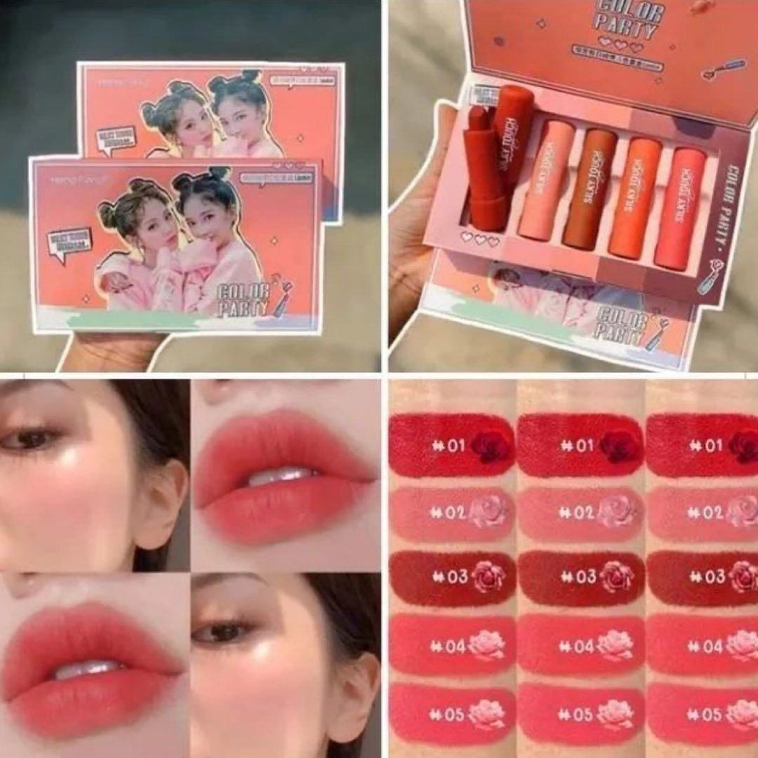 5pcs Pink Party Lipstick Matte Nude Pink Set Waterproof & Long-lasting Lipsticks Set