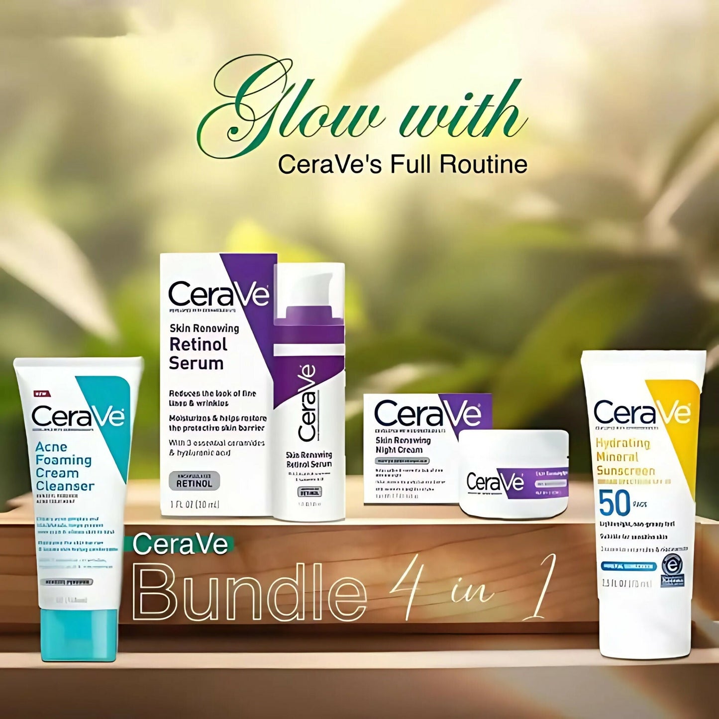 Cerave 4 In 1 Skincare Kit Night Cream, Sunblock, Cleanser & Serum, for Radiant Skin