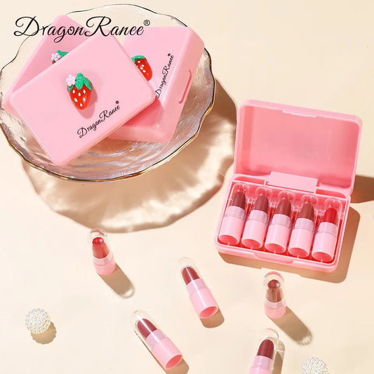 Dragon Ranee - 5pcs Strawberry Matte Velvet Lip Gloss