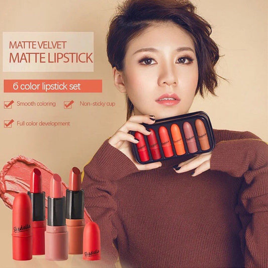 6pcs Shedella Velvet Matte Lipstick Bullet Long-lasting Waterproof Lipstick