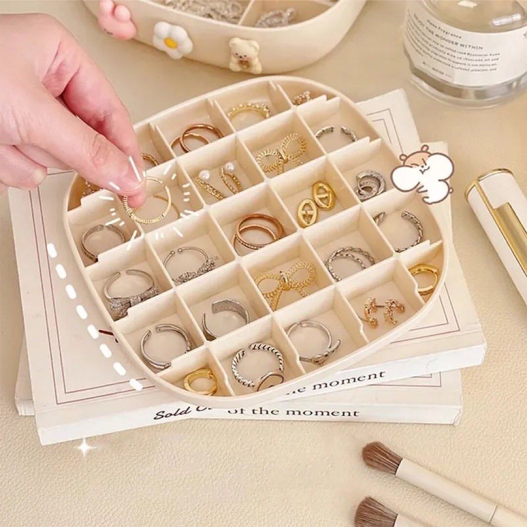 Jewelry Organizer Boxes Cute Double Layer Grid Jewelry Box Plastic Portable Earrings Ring Necklace box