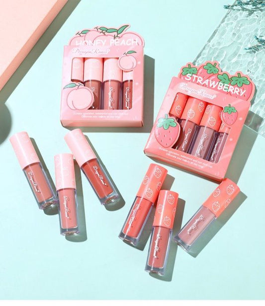 Dragon Ranee 3pcs Fruit Velvet Matte Waterproof Lipstick & Lipgloss Set – Strawberry D6007