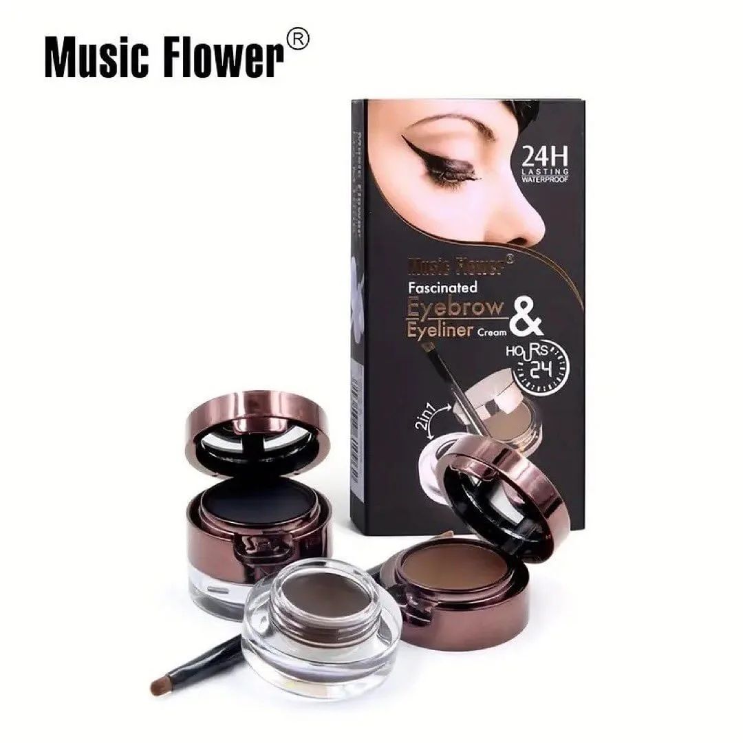 4 in 1 Brown & Black Gel Eyeliner With Brush Makeup Eyebrow Kit Powder Waterproof Kit