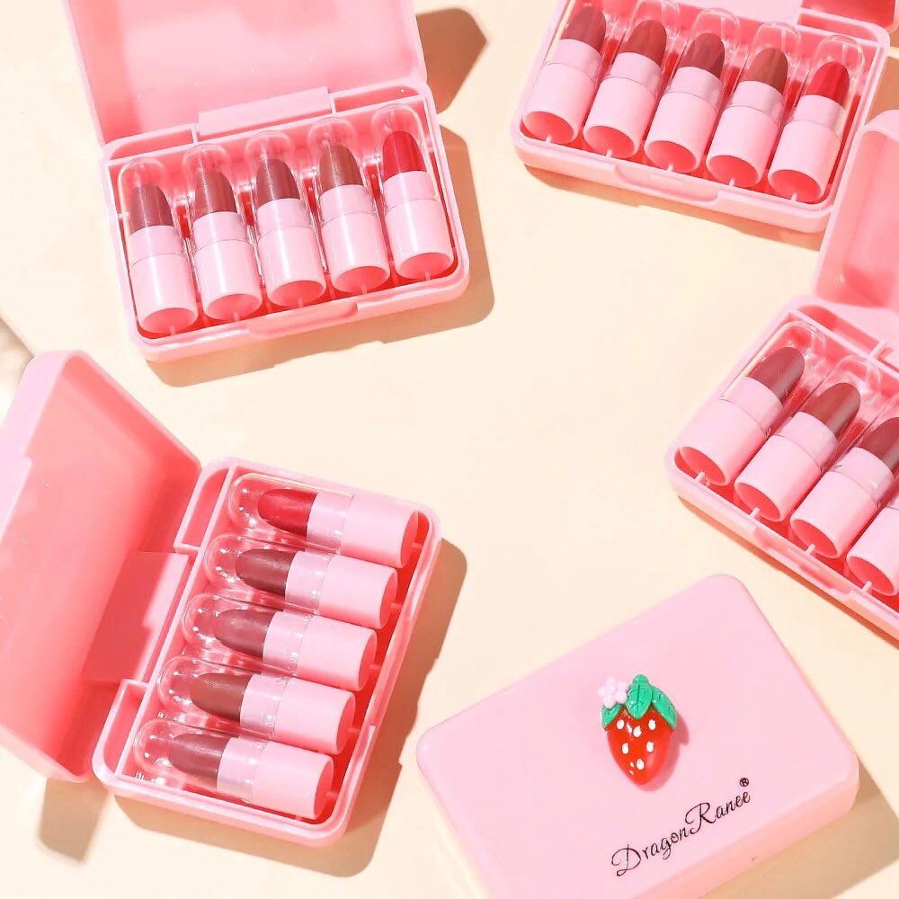 Dragon Ranee - 5pcs Strawberry Matte Velvet Lip Gloss