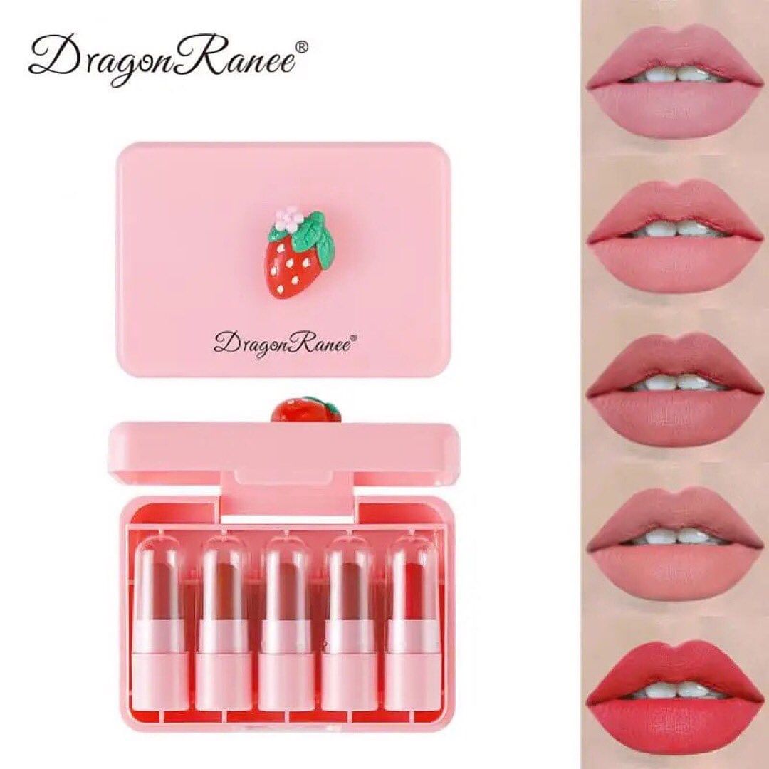 Dragon Ranee - 5pcs Strawberry Matte Velvet Lip Gloss