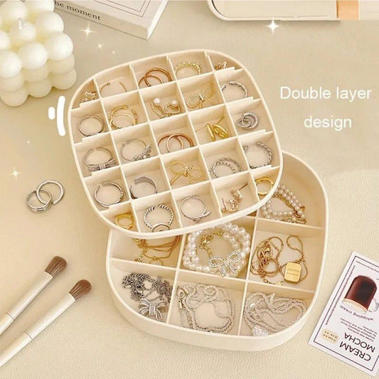 Jewelry Organizer Boxes Cute Double Layer Grid Jewelry Box Plastic Portable Earrings Ring Necklace box