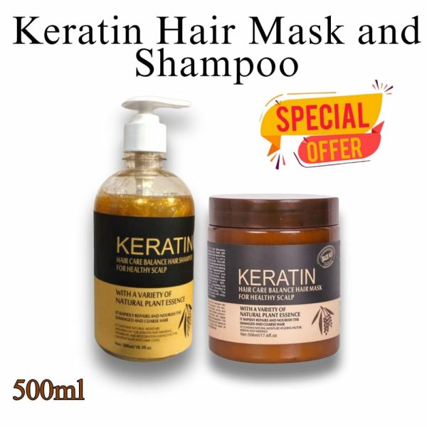 "Pack of 2 – Keratin Shampoo & Hair Mask Deal, 500ml Each"