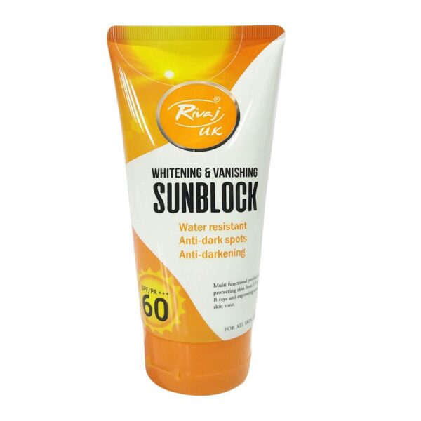 "Rivaj UK Sun Block SPF 60 – Whitening & Vanishing Sun Protection, Anti-Acne, 150ml"