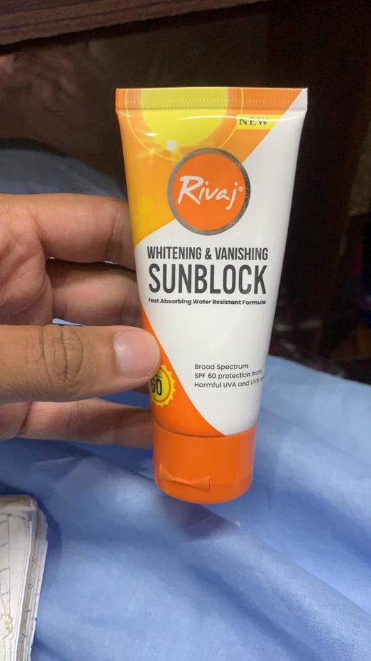 "Rivaj UK Sun Block SPF 60 – Whitening & Vanishing Sun Protection, Anti-Acne, 150ml"